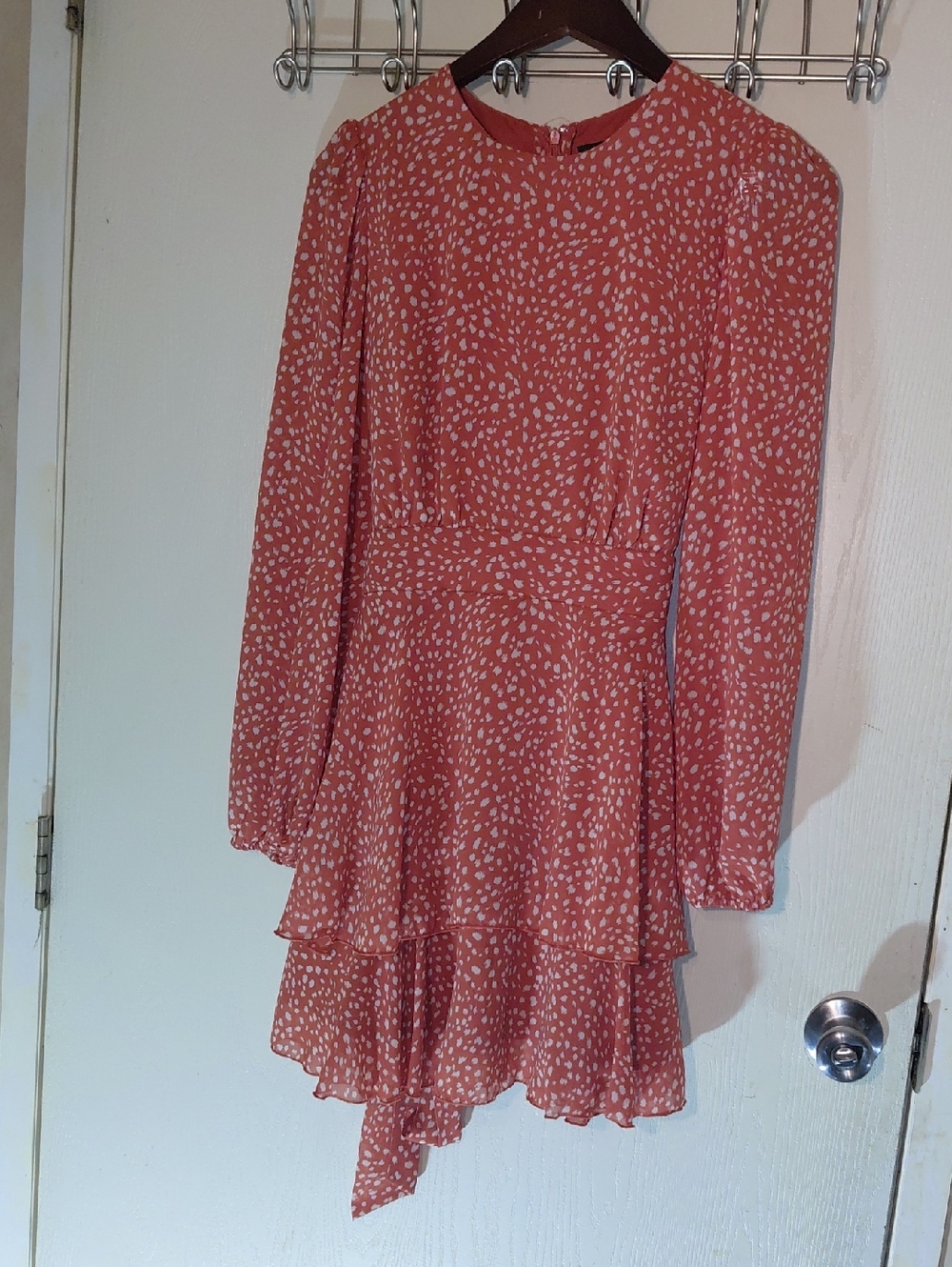 Forever 21 Dusty Rose Printed Long-Sleeve Tiered Dress